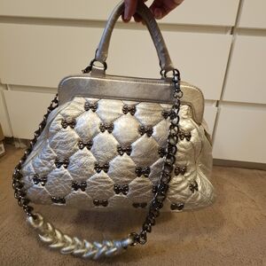Betsey Johnson Silver Quilted Satchel